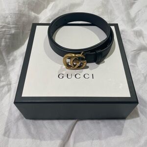 Gucci Black Belt with Gold GG Buckle